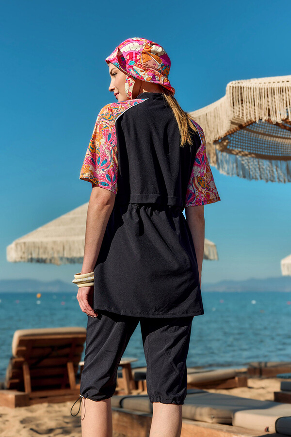 R302 Parachute Short Sleeve Half-Covered Swimsuit - Thumbnail
