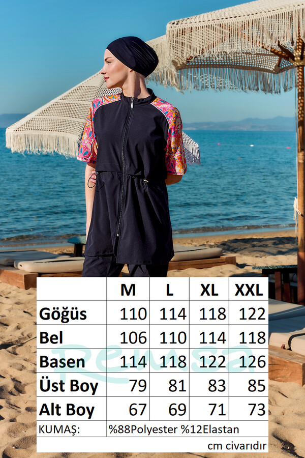 R302 Parachute Short Sleeve Half-Covered Swimsuit - Thumbnail