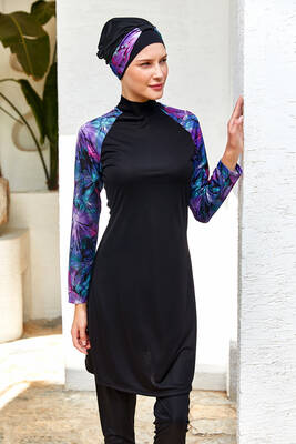 Rozamay - Raglan Sleeve Full Coverage Modest Swimsuit 3119 Black Rozamay - Raglan Sleeve Full Coverage Modest Swimsuit 3119 Black