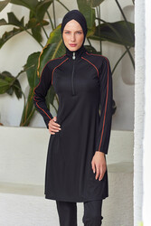 Rozamay - Raglan Sleeve Full Coverage Modest Swimsuit 3129 Black