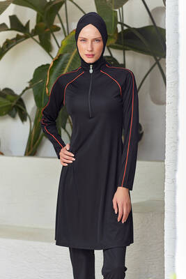 Rozamay - Raglan Sleeve Full Coverage Modest Swimsuit 3129 Black Rozamay - Raglan Sleeve Full Coverage Modest Swimsuit 3129 Black