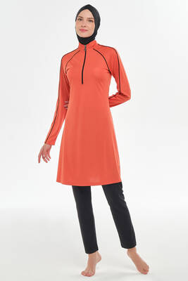 Rozamay - Raglan Sleeve Full Coverage Modest Swimsuit 3129 Cinnamon (1) Rozamay - Raglan Sleeve Full Coverage Modest Swimsuit 3129 Cinnamon (1)