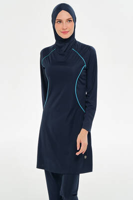 Rozamay - Raglan Sleeve Full Coverage Modest Swimsuit 3130 Navy Blue