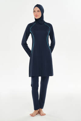Rozamay - Raglan Sleeve Full Coverage Modest Swimsuit 3130 Navy Blue (1)
