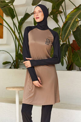 Rozamay - Raglan Sleeve Full Coverage Modest Swimsuit 3131 Brown Rozamay - Raglan Sleeve Full Coverage Modest Swimsuit 3131 Brown