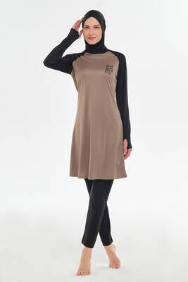 Rozamay - Raglan Sleeve Full Coverage Modest Swimsuit 3131 Brown (1) Rozamay - Raglan Sleeve Full Coverage Modest Swimsuit 3131 Brown (1)