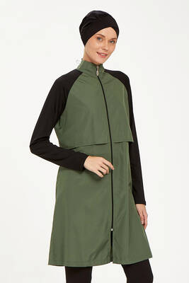 Adasea - Raglan Sleeve Full Coverage Modest Swimsuit Debbie 1405 Khaki