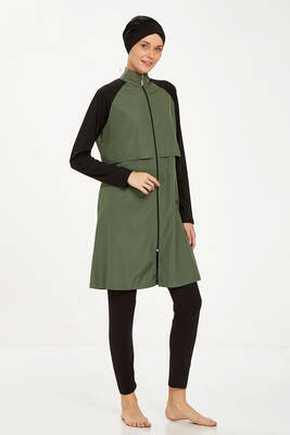 Adasea - Raglan Sleeve Full Coverage Modest Swimsuit Debbie 1405 Khaki (1)