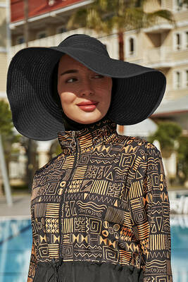 Remsa - Remsa Bow Foldable Visor Straw Hat Sun Protective Sipper RŞ-78 Black (1) Remsa - Remsa Bow Foldable Visor Straw Hat Sun Protective Sipper RŞ-78 Black (1)