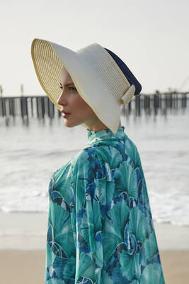 Remsa - Remsa Bow Foldable Visor Straw Hat Sun Protective Sipper RŞ-78 Ecru Remsa - Remsa Bow Foldable Visor Straw Hat Sun Protective Sipper RŞ-78 Ecru