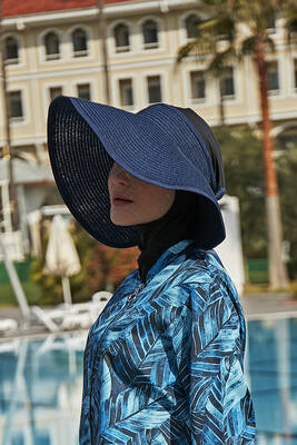 Remsa - Remsa Bow Foldable Visor Straw Hat Sun Protective Sipper RŞ-78 Navy Blue (1) Remsa - Remsa Bow Foldable Visor Straw Hat Sun Protective Sipper RŞ-78 Navy Blue (1)