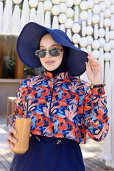 Remsa - Remsa Bow Foldable Visor Straw Hat Sun Protective Sipper RŞ-78 Navy Blue