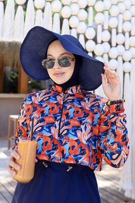 Remsa - Remsa Bow Foldable Visor Straw Hat Sun Protective Sipper RŞ-78 Navy Blue Remsa - Remsa Bow Foldable Visor Straw Hat Sun Protective Sipper RŞ-78 Navy Blue