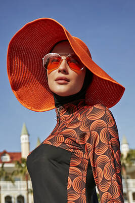 Remsa - Remsa Bow Foldable Visor Straw Hat Sun Protective Sipper RŞ-78 Orange Remsa - Remsa Bow Foldable Visor Straw Hat Sun Protective Sipper RŞ-78 Orange