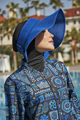 Remsa - Remsa Bow Foldable Visor Straw Hat Sun Protective Sipper RŞ-78 Sax Blue