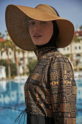 Remsa - Remsa Bow Foldable Visor Straw Hat Sun Protective Visor RŞ-78 Camel Remsa - Remsa Bow Foldable Visor Straw Hat Sun Protective Visor RŞ-78 Camel