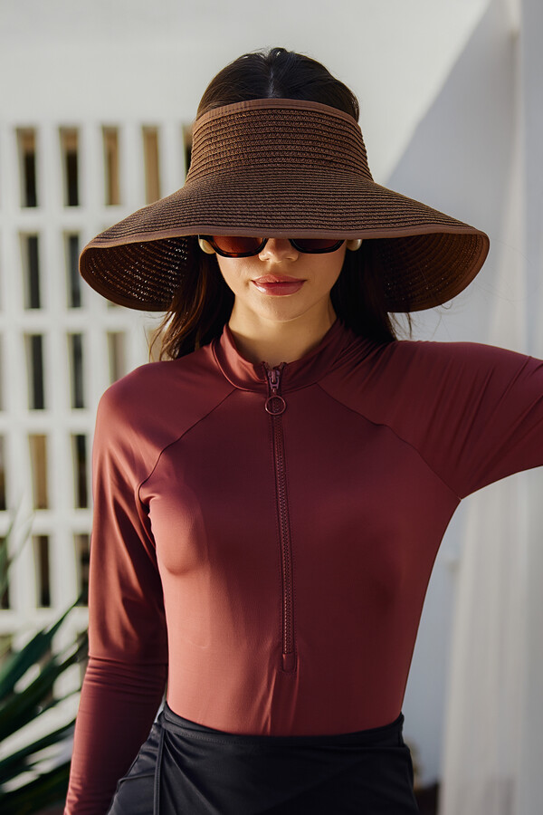 Remsa Bow Foldable Visor Straw Hat Sunscreen Visor RŞ-78 Brown - Thumbnail