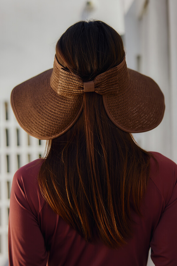 Remsa Bow Foldable Visor Straw Hat Sunscreen Visor RŞ-78 Brown - Thumbnail