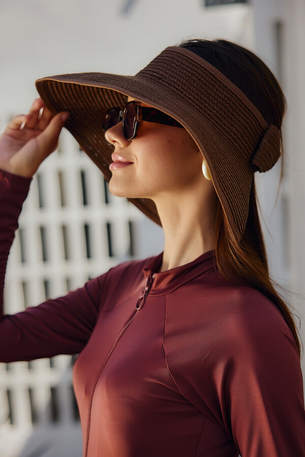 Remsa Bow Foldable Visor Straw Hat Sunscreen Visor RŞ-78 Brown - Thumbnail