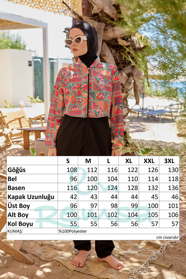 Remsa Covered Front Parachute Fully Covered Hijab Swimsuit R102 Arzu - Thumbnail