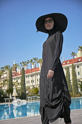 Remsa - Remsa Design Fully Covered Hijab Swimsuit Full Length Long R027 Fatma Black