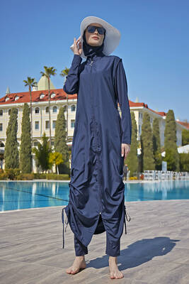 Remsa - Remsa Design Fully Covered Hijab Swimsuit Full Length Long R027 Fatma Navy Blue