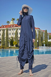 Remsa Mayo - Remsa Design Fully Covered Hijab Swimsuit Full Length Long R027 Fatma Navy Blue