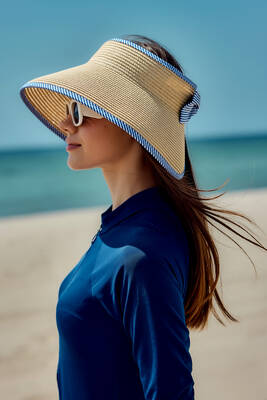 Remsa - Remsa Foldable Visor Straw Hat Sun Protective Brim RŞ-79 Striped Ribbon Beige (1) Remsa - Remsa Foldable Visor Straw Hat Sun Protective Brim RŞ-79 Striped Ribbon Beige (1)
