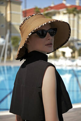 Remsa - Remsa Foldable Visor Straw Hat Sun Protective Visor RŞ-80 Leopard Camel Remsa - Remsa Foldable Visor Straw Hat Sun Protective Visor RŞ-80 Leopard Camel