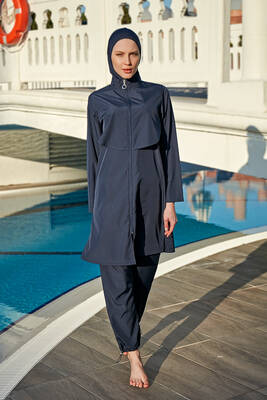 Remsa - Remsa Front-Closed Parachute Full Cover Modest Swimsuit R030 Nuray Dark Navy (1)