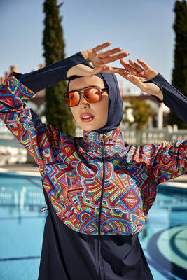 Remsa - Remsa Front-Covered Full Cover Islamic Swimsuit R106 Tuna Remsa - Remsa Front-Covered Full Cover Islamic Swimsuit R106 Tuna