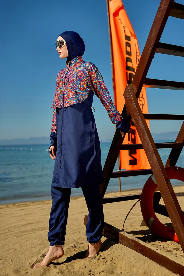 Remsa Front-Covered Full Cover Islamic Swimsuit R106 Tuna - Thumbnail