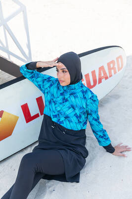 Remsa - Remsa Fully Covered Hijab Swimsuit R036 Black Berrin Remsa - Remsa Fully Covered Hijab Swimsuit R036 Black Berrin