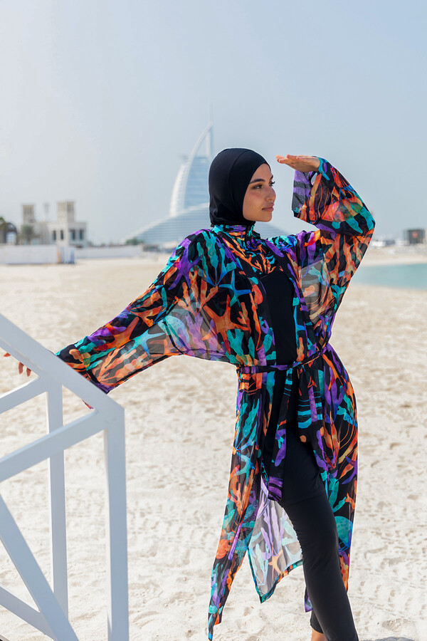 Remsa Hijab Swimsuit One-Caftan Kimono Pareo RP004A Coral - Thumbnail