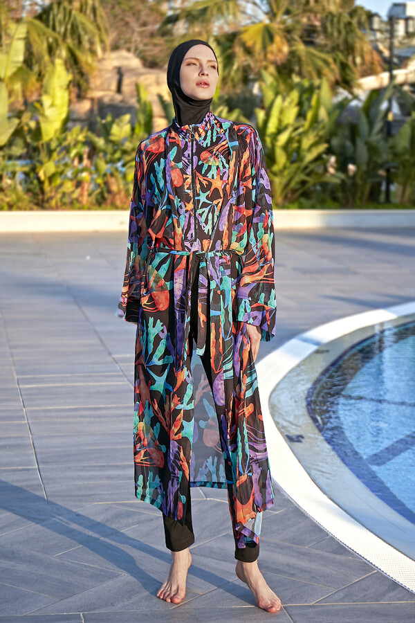 Remsa Hijab Swimsuit One-Caftan Kimono Pareo RP004A Coral - Thumbnail
