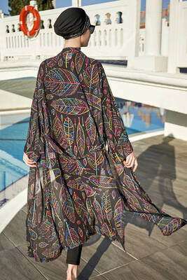 Remsa - Remsa Hijab Swimsuit One Kaftan Kimono Pareo Leaf Theme RP004B Zeynep Remsa - Remsa Hijab Swimsuit One Kaftan Kimono Pareo Leaf Theme RP004B Zeynep
