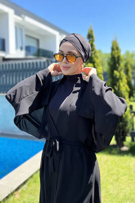 Remsa - Remsa Hijab Swimsuit Overlay Single Kaftan Kimono Pareo Solid Black RP004 Hatice (1)