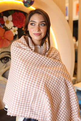 Remsa - Remsa Houndstooth Patterned Scarf Shoulder Shawl 70X180 cm 1220 Mink (1)
