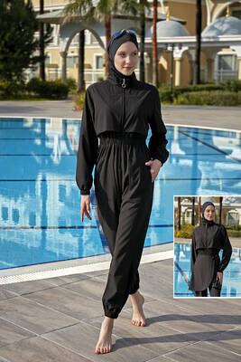 Remsa - Remsa Jumpsuit Sports Parachute Full Cover Swimsuit R101 Black Remsa - Remsa Jumpsuit Sports Parachute Full Cover Swimsuit R101 Black