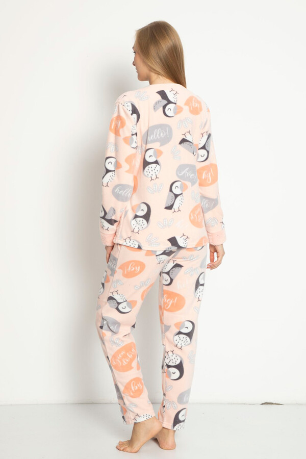 Remsa Kadın Kuş Desenli Polar Pijama Takımı Somon - Thumbnail
