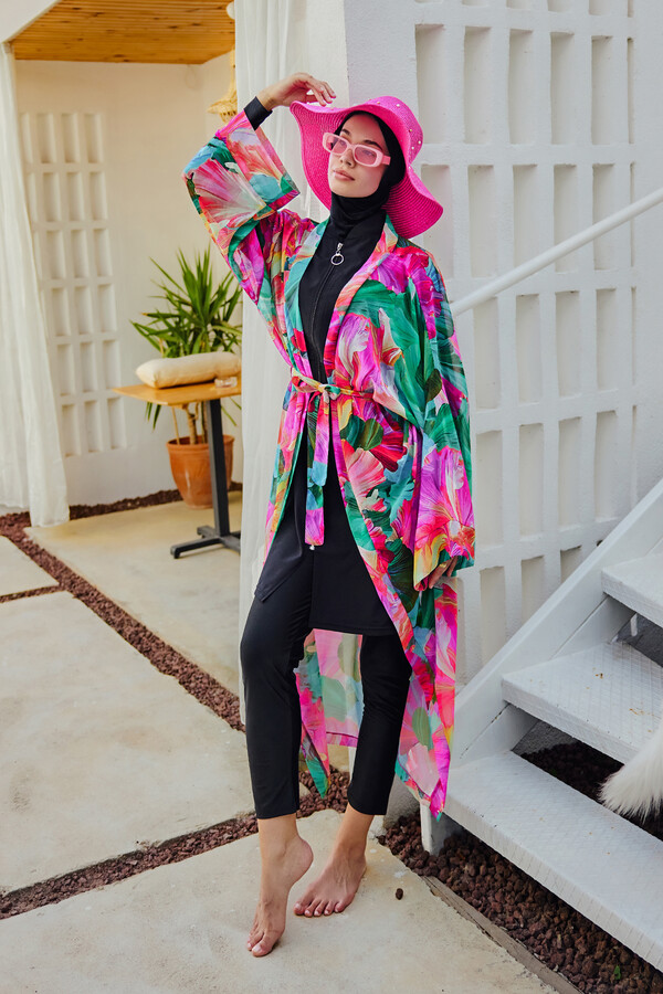 Remsa Kaftan Kimono Pareo Print Cover-up - Thumbnail