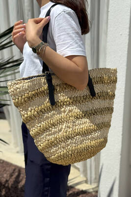 Remsa - Remsa Large Basket Weave Straw Beach Bag 024 Beige01