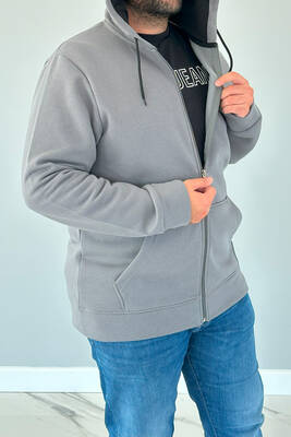 Remsa Sportswear - Remsa Large Size Hooded Zippered Three Thread Battal Sweatshirt AXL142 Anthracite Remsa Sportswear - Remsa Large Size Hooded Zippered Three Thread Battal Sweatshirt AXL142 Anthracite