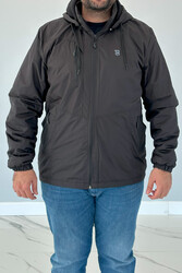 Remsa Spor - Remsa Large Size Men's Hooded Windproof With Pockets Fleece Inside Winter Coat Black Remsa Sports TH873