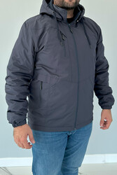 Remsa Spor - Plus Size Men's Hooded Windproof Winter Jacket with Pockets and Polar Lining Navy Blue Remsa Sports TH873