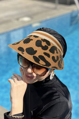 Remsa - Remsa Leopard Visor Straw Hat Sun Protective Brim RŞ-111 Camel (1)