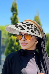 Remsa Mayo - Remsa Leopard Visor Straw Hat Sun Protective Brim RŞ-111 White