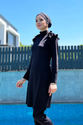 Remsa Mayo - Remsa Mayo Likralı Tam Kapalı Omuzu Şık Fırfırlı Tesettür Mayo R060 Nilgün Siyah Remsa Mayo - Remsa Mayo Likralı Tam Kapalı Omuzu Şık Fırfırlı Tesettür Mayo R060 Nilgün Siyah