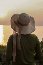 Remsa Mayo - Remsa Mayo Linen Ribbon Detailed Straw Hat Camel RŞ-106