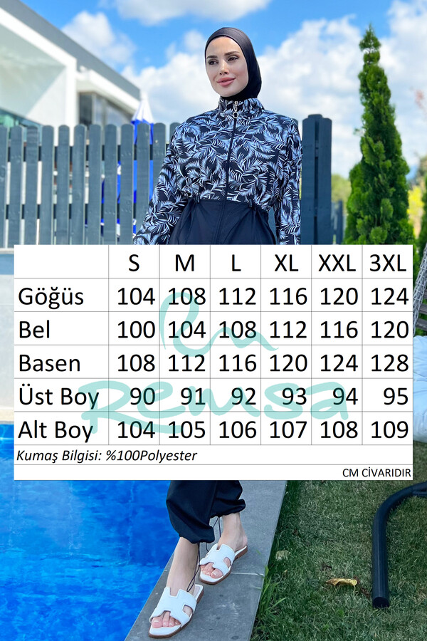 Remsa Mayo Paraşüt Tam Kapalı Tesettür Mayo Beyaz Yaprak 2112 PINAR - Thumbnail